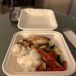 a meal in a styrofoam container a meal in a styrofoam container