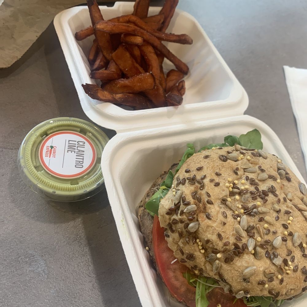 Carrot Express - Veggie Burger and Sweet Potato fries - Salad Near Me - South Miami, Florida