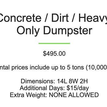 Dumpster 417 - 6 Yard concrete/dirt/heavy weight only Dumpster - Dumpster Rental Near Me - Springfield, Missouri Dumpster 417 - 6 Yard concrete/dirt/heavy weight only Dumpster - Dumpster Rental Near Me - Springfield, Missouri