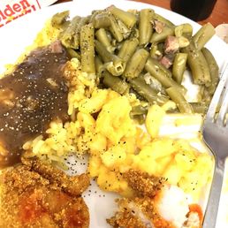 Rice and gravy, green beans, Mac and cheese catfish Rice and gravy, green beans, Mac and cheese catfish