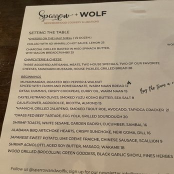 Sparrow + Wolf - Small plate menu - New American Near Me - Las Vegas, Nevada
