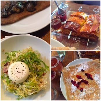 Cafe Triskell - Warm frisée salad, mushroom/Swiss cheese crepe, skewered French toast, lemon & sugar crepe with berry compote, kit royales - French Near Me - Astoria, New York