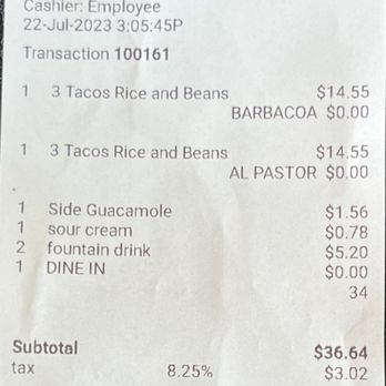 Los Marquez Tacos - Our bill with tax/tip - Mexican Near Me - Rockwall, Texas Los Marquez Tacos - Our bill with tax/tip - Mexican Near Me - Rockwall, Texas