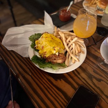Gigglewaters - Chicken with Mac n cheese and pimento cheese on top! Great flavor and juicy chicken - American Near Me - Safety Harbor, Florida Gigglewaters - Chicken with Mac n cheese and pimento cheese on top! Great flavor and juicy chicken - American Near Me - Safety Harbor, Florida