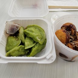 Steamed veggie dumplings, takoyaki
