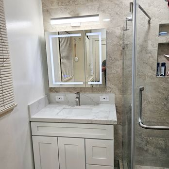 Adamant Tile And Stone - 36" vanity with the wall taken out to fit. - General Contractors Near Me - Los Angeles, California