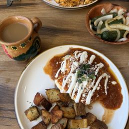 Huevos rancheros and chorizo plate