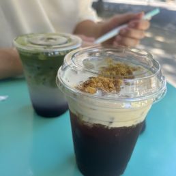 Honeycomb cold foam cold brew and blueberry matcha