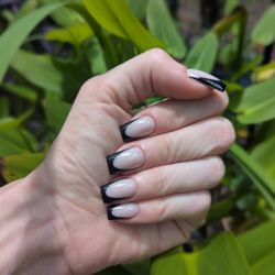 Inspire Day Spa - Black deep French tip with gel polish, on acrylics.
