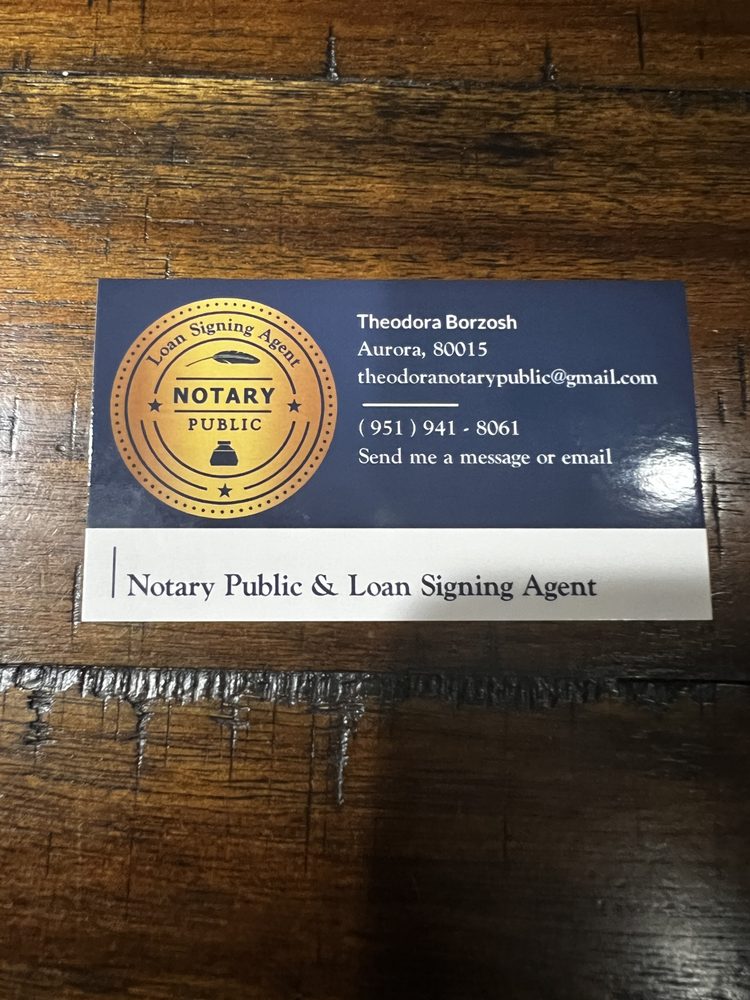 THEODORA BORZOSH NOTARY PUBLIC Request a Quote Aurora, Colorado
