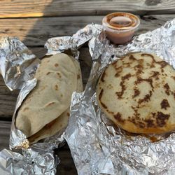 Veronica's Cafe - Breakfast taco chorizo and spicy potato and chorizo Gordita