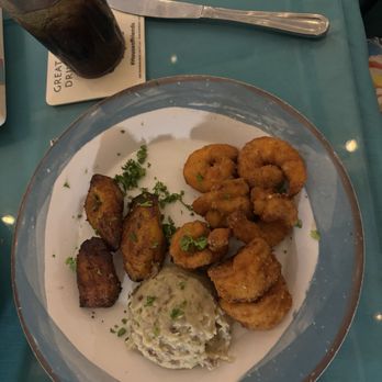 Mim's Seaside Bistro - shrimp, plantains, garlic potatos - Seafood Near Me - St Thomas, Virgin Islands