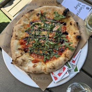 Stone Tower Winery - Arugula & Roasted Res Pepper Pizza - Wineries Near Me - Leesburg, Virginia Stone Tower Winery - Arugula & Roasted Res Pepper Pizza - Wineries Near Me - Leesburg, Virginia