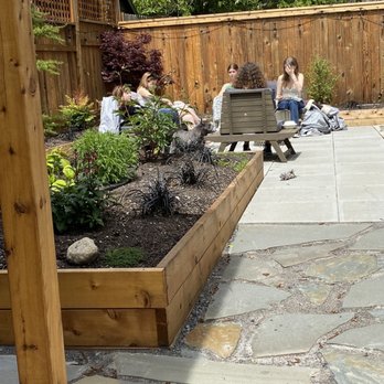 Contemporary Homestead - a group of people sitting on a bench - Landscaping Near Me
