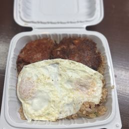 Regular breakfast corn beef hash fried rice over easy eggs