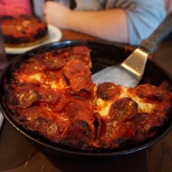 Pequod's Pizza - Small deep dish with pepperoni