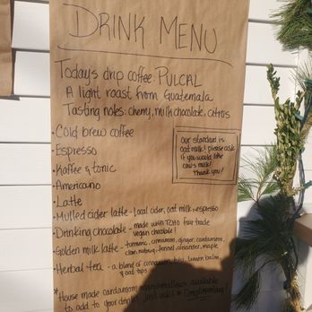 Fika - Daily drink menu. Hard to see but they'll add a homemade cardamom marshmallow to any drink. We had drinking chocolate and golden milk latte - Bakeries Near Me - Saco, Maine Fika - Daily drink menu. Hard to see but they'll add a homemade cardamom marshmallow to any drink. We had drinking chocolate and golden milk latte - Bakeries Near Me - Saco, Maine