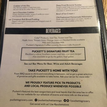 Puckett's Restaurant - Menu - Part 6 of 6. - Southern Near Me - Chattanooga, Tennessee Puckett's Restaurant - Menu - Part 6 of 6. - Southern Near Me - Chattanooga, Tennessee