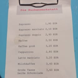 Die Kuchenwerkstatt - Coffee Menu