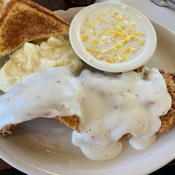 Richter's Antler Cafe - Chicken fried steak (Regular size!), creamed corn and mashed potatoes = AMAZING! - American Near Me - Spring Branch, Texas Richter's Antler Cafe - Chicken fried steak (Regular size!), creamed corn and mashed potatoes = AMAZING! - American Near Me - Spring Branch, Texas