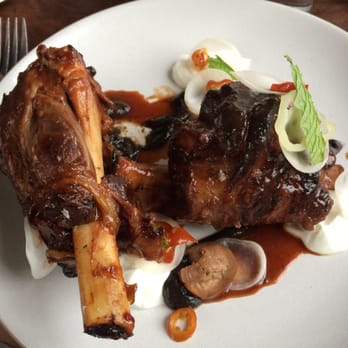 Outerlands - giant lamb shank with eggplant, baba ghanoush, tokyo turnips, and peppers - New American Near Me - San Francisco, California Outerlands - giant lamb shank with eggplant, baba ghanoush, tokyo turnips, and peppers - New American Near Me - San Francisco, California