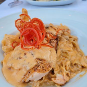 481 Gourmet - Fresh Salmon with plump shrimp and linguini smothered in a cream sauce. - New American Near Me - Sarasota, Florida 481 Gourmet - Fresh Salmon with plump shrimp and linguini smothered in a cream sauce. - New American Near Me - Sarasota, Florida