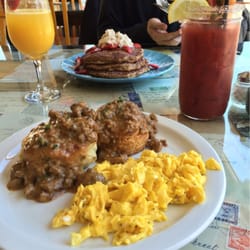 Short Stack Eatery - Cajun biscuits and gravy + sweet potato pancakes + mimosa + bloody mary = heaven