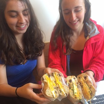Bagelsaurus - An eggspañola and a jumbo on olive bagels! - Bagels Near Me - Cambridge, Massachusetts