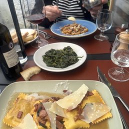 Rigatoni in meat sauce, spinach, tordelli with pancetta and parmigiana. Rigatoni in meat sauce, spinach, tordelli with pancetta and parmigiana.
