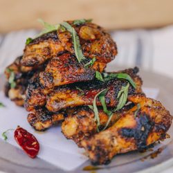 V Pizza + Sidecar - CRYIN' HAWAIIAN WINGS -V marinated wings, V hawaiian sauce (think honey & calabrian pepper paste), fresh basil