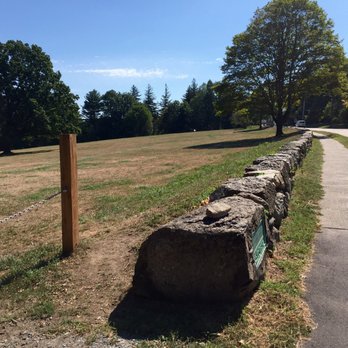 Hutchinson's Field - Rock Wall and sidewalk on Adam's St park edge - Parks Near Me - Milton, Massachusetts