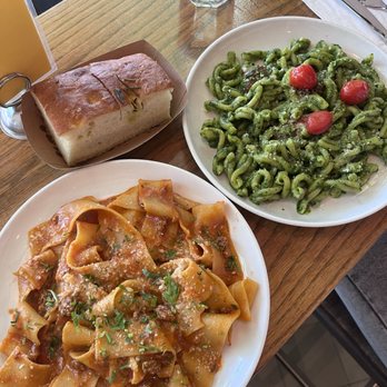 Forma Pasta Factory - Pappardelle Bolognese, Gemelli Pesto, Complimentary Bread - Pasta Shops Near Me - Brooklyn, New York