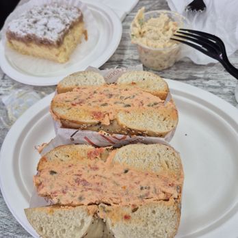 Long Island Bagel Cafe - Everything bagel with Sundried tomato and jalapeño cream cheese - Bagels Near Me - Boca Raton, Florida