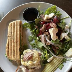 The Pickled Palate - Shared beet salad and turkey, Brie, and fig jam panini.