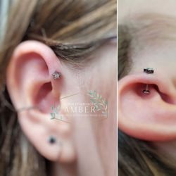Peaceful Piercings - Forward helix with internally threaded titanium star with crystal