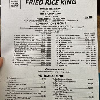 Fried Rice King - the menu for the restaurant - Chinese Near Me - Tampa, Florida Fried Rice King - the menu for the restaurant - Chinese Near Me - Tampa, Florida