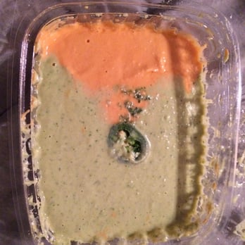 Chickpea Kitchen - Jalapeño and red pepper hummus...the girl had it done amazing right down the middle! Unfortunately it got messed up on the car ride home :( - Mediterranean Near Me - Sterling Heights, Michigan