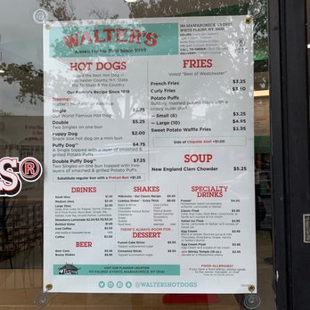 Walter's Hot Dogs - a sign in the window - Hot Dogs Near Me - White Plains, New York Walter's Hot Dogs - a sign in the window - Hot Dogs Near Me - White Plains, New York