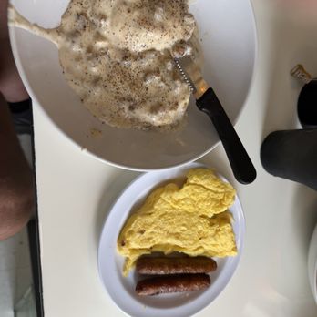 Dads’ Kitchen & Co - Sausage gravy and biscuits with scrambled and sausage links. - Breakfast & Brunch Near Me - St. Petersburg, Florida Dads’ Kitchen & Co - Sausage gravy and biscuits with scrambled and sausage links. - Breakfast & Brunch Near Me - St. Petersburg, Florida