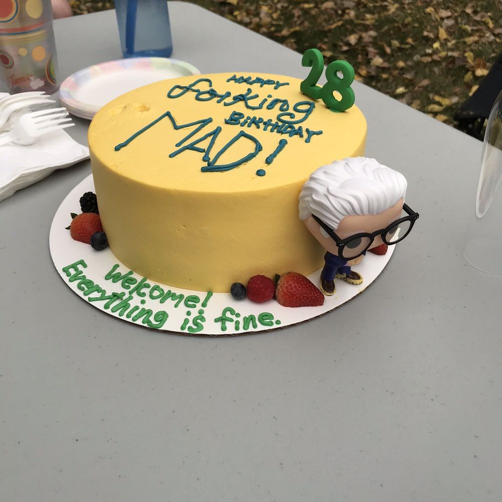 I added the FuncoPop Michael toy. No candles, so a pretty sugar 28. The cake was addictively delicious.