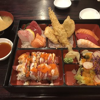 Oiso - Sashimi, tempura (onion, sweet potato, & shrimp), nigiri, salad, miso soup, and an Oiso roll instead of a spicy tuna or Cali roll. - Japanese Near Me - Cary, North Carolina Oiso - Sashimi, tempura (onion, sweet potato, & shrimp), nigiri, salad, miso soup, and an Oiso roll instead of a spicy tuna or Cali roll. - Japanese Near Me - Cary, North Carolina