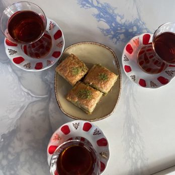 Mediterranean Kitchen - Pistachio baklava and Turkish tea. - Mediterranean Near Me - Burlingame, California Mediterranean Kitchen - Pistachio baklava and Turkish tea. - Mediterranean Near Me - Burlingame, California