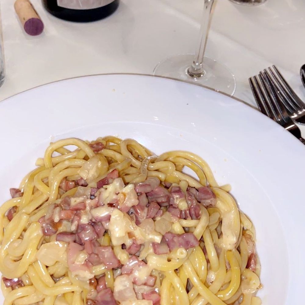 Anacapri - My favorite dish: The Bucatini Carbonara paired with Machete. Nothing compares to it. - Italian Near Me - Pinecrest, Florida
