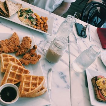 Ce La Vi - Chicken and waffles, iced chai latte w/alm milk, avocado toast and healthy egg white omelette - Desserts Near Me - Red Bank, New Jersey Ce La Vi - Chicken and waffles, iced chai latte w/alm milk, avocado toast and healthy egg white omelette - Desserts Near Me - Red Bank, New Jersey