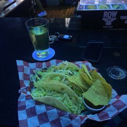 Mulligans Sports Bar & Grille - 3 Chicken Taco Basket with chips and salsa.