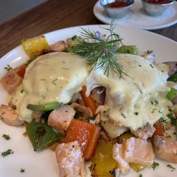 Plums Cafe - CRAB OR SMOKED SALMON BENEDICT - Breakfast & Brunch Near Me - Costa Mesa, California Plums Cafe - CRAB OR SMOKED SALMON BENEDICT - Breakfast & Brunch Near Me - Costa Mesa, California