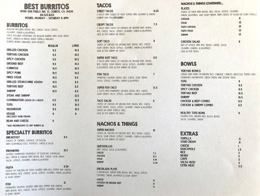 Menu photo 2 Best Burritos El Cerrito, CA