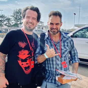 Churchill's Fine Cigars - me and director JJ Perry for the movie Day Shift on Netflix (he has the box of cigars in his hand!) - Tobacco Shops Near Me - Sandy Springs, Georgia