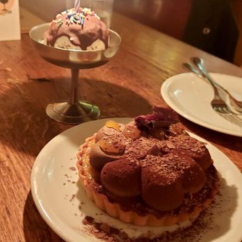 Osteria Savio Volpe - Hazelnut Passionfruit Tart ($12) - sooo good!  And free Birthday Sundae! - Italian Near Me - Vancouver, British Columbia