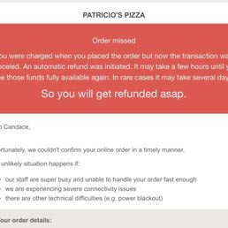 Failed Order Message Failed Order Message
